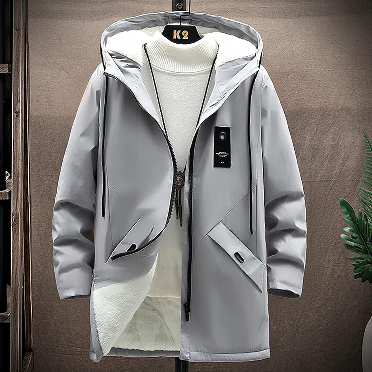 Mens Casual Denim Vest Jacket with Hoodie Male Winter Plush Solid Pocket Jacket Hooded Long Sleeve Zipper Fly Pocket Jacket Coat Mens Jackets Lightweight Casual