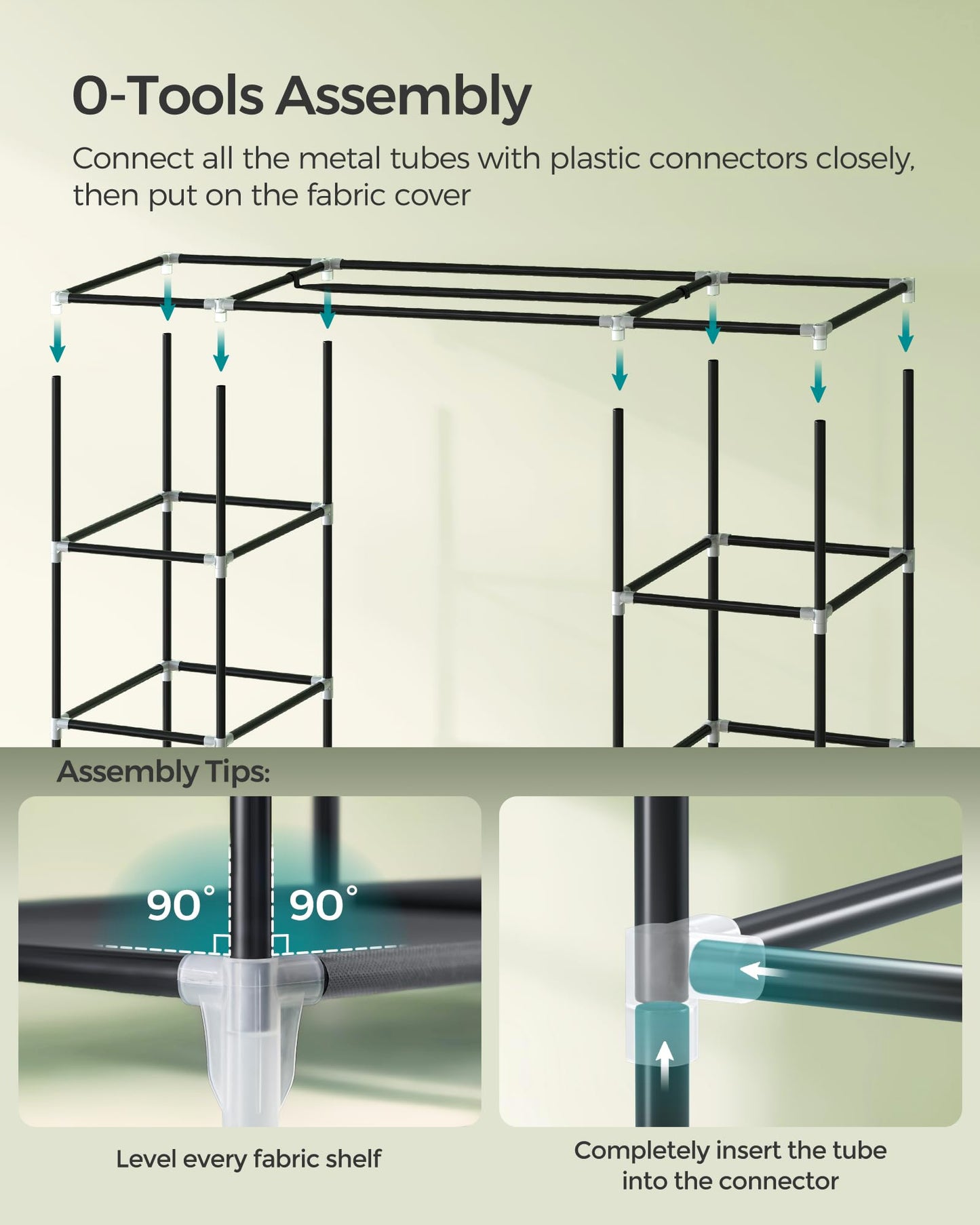 SONGMICS 59 Inch Closet Organizer Wardrobe Closet Portable Closet shelves, Closet Storage Organizer with Non-woven Fabric, Quick and Easy to Assemble, Extra Strong and Durable, Gray ULSF03G