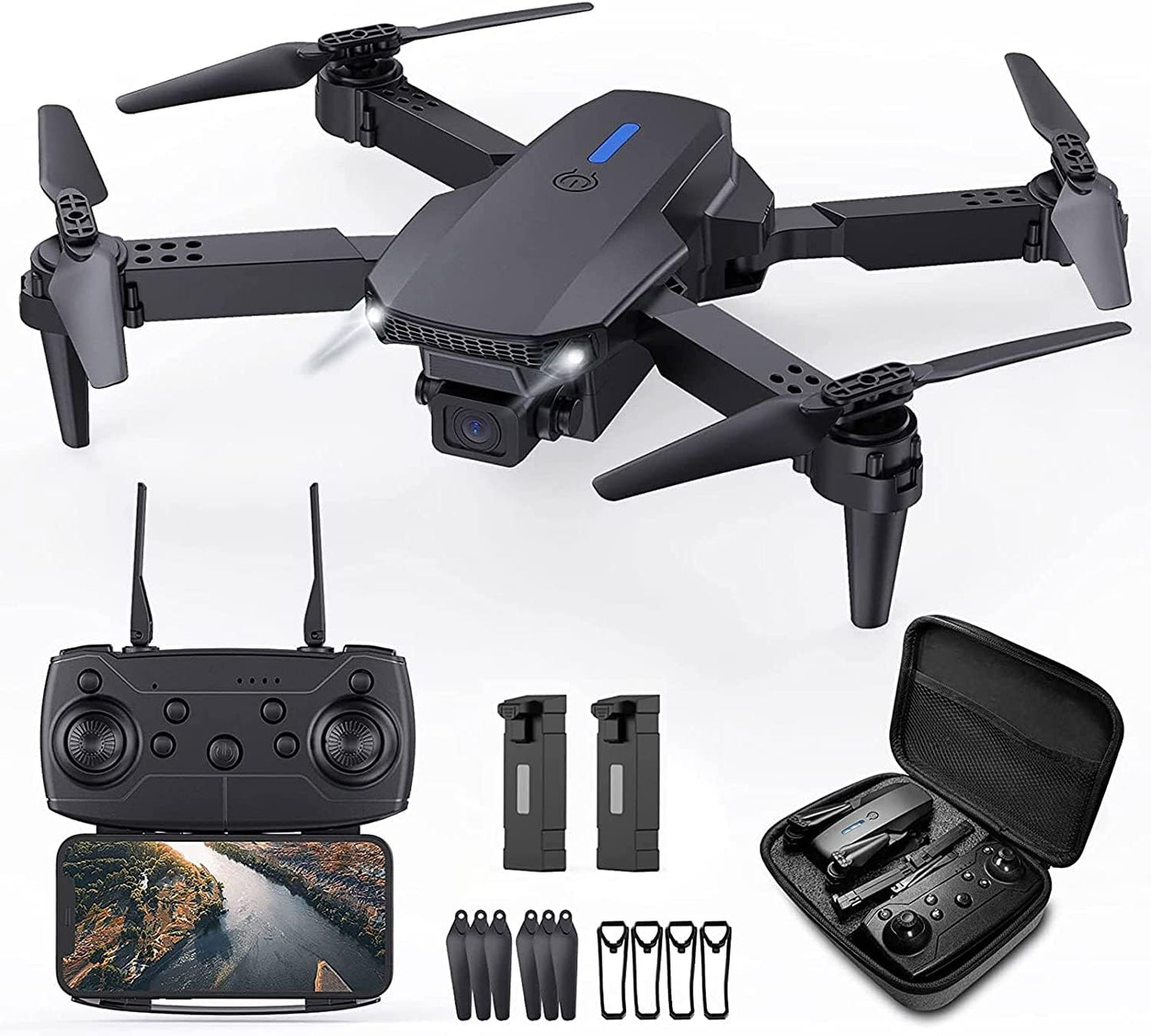 Mini Drone with Camera RC Drone Foldable Drone with Carrying Case, 2 Batteries, 90° Adjustable Lens, One Key Take Off/Land, Altitude Hold, 360° Flip, Toys Gifts for Kids and Adults(D)