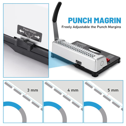 Binding Machine,Book Binder Machine 21-Holes, 450 Sheets,Comb Binding Machine with Starter Kit 100 PCS 3/8'' Comb Binding Spines,Spiral Binding Machine for Letter Size, A4, A5 or Smaller Sizes