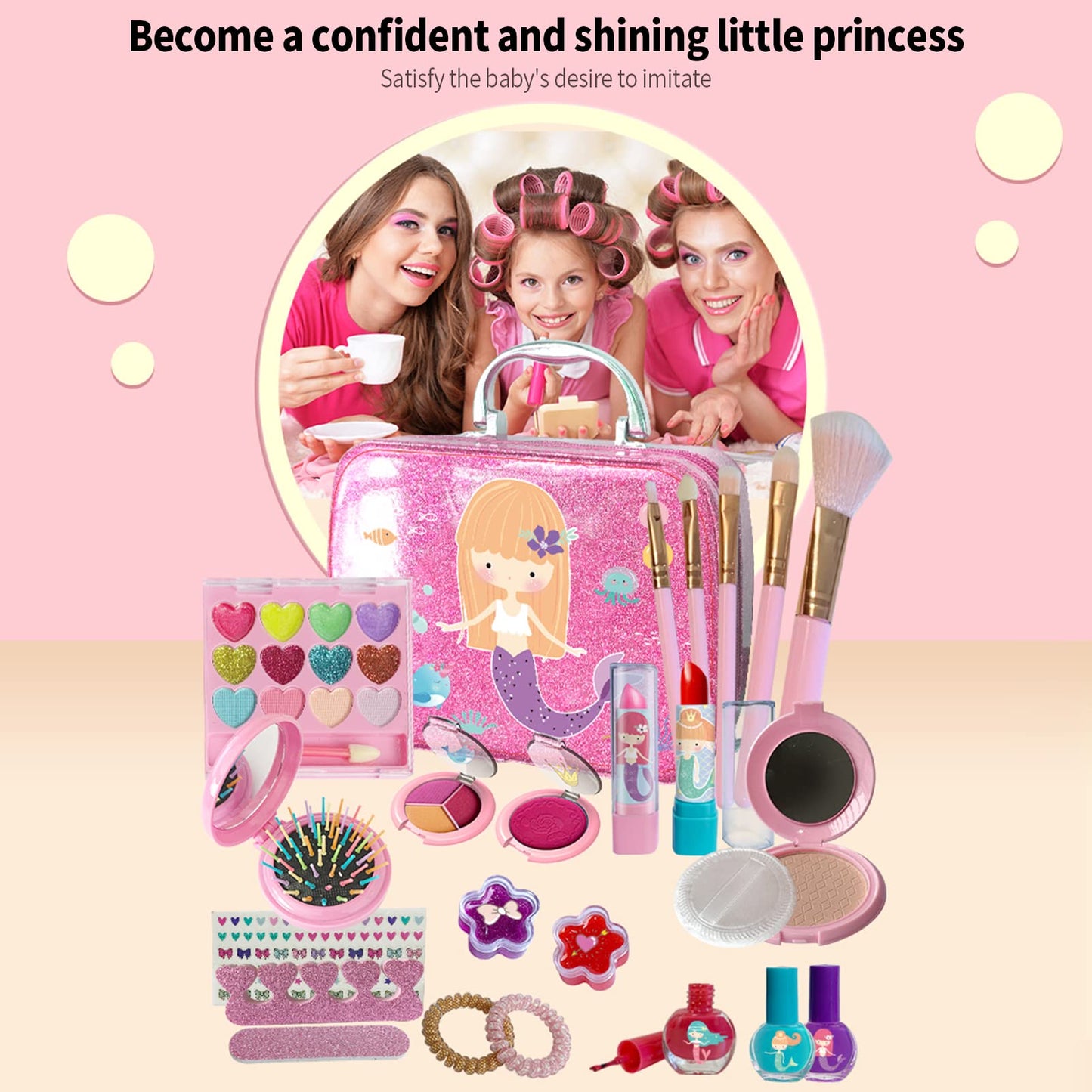 Eacam Girls Makeup Kits for Kids Children's Makeup Sets Girls Princess Make Up Bag Nontoxic Cosmetics Kit Makeup Beauty Christmas Gift Birthday Gift