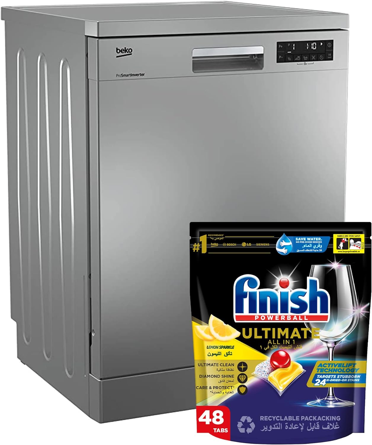 Beko Freestanding Dishwasher,15 Place Setting, with 8 Programmes,DFN28420S Silver, 1 Year Manufacturer Warranty