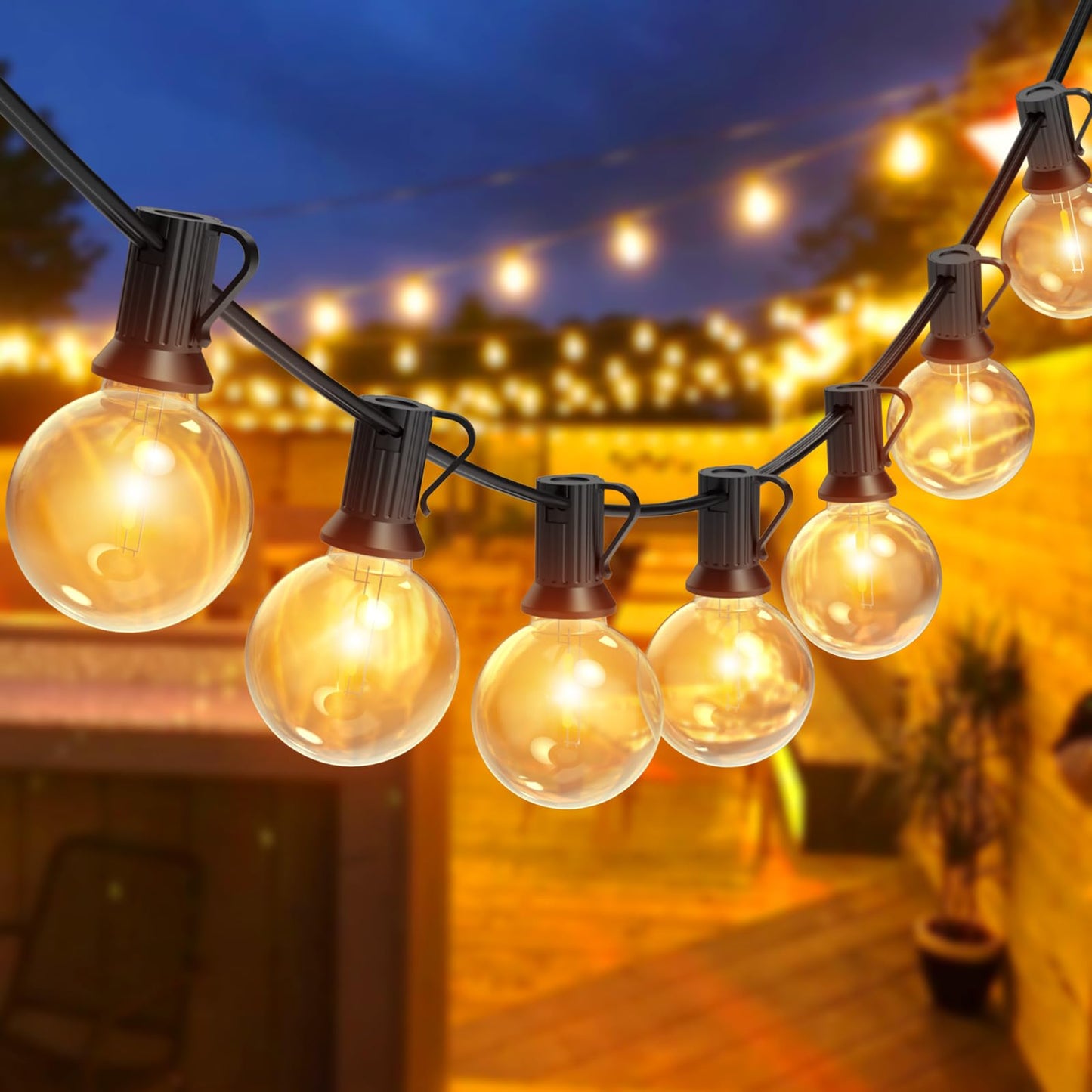 Romwish Solar String Lights Outdoor, 15M/50FT G40 Solar Hanging Decorative String Light, 4 Light Modes Outside Light Waterproof, 2400mAh,Garden, Wedding, Party Patio(Warm White)