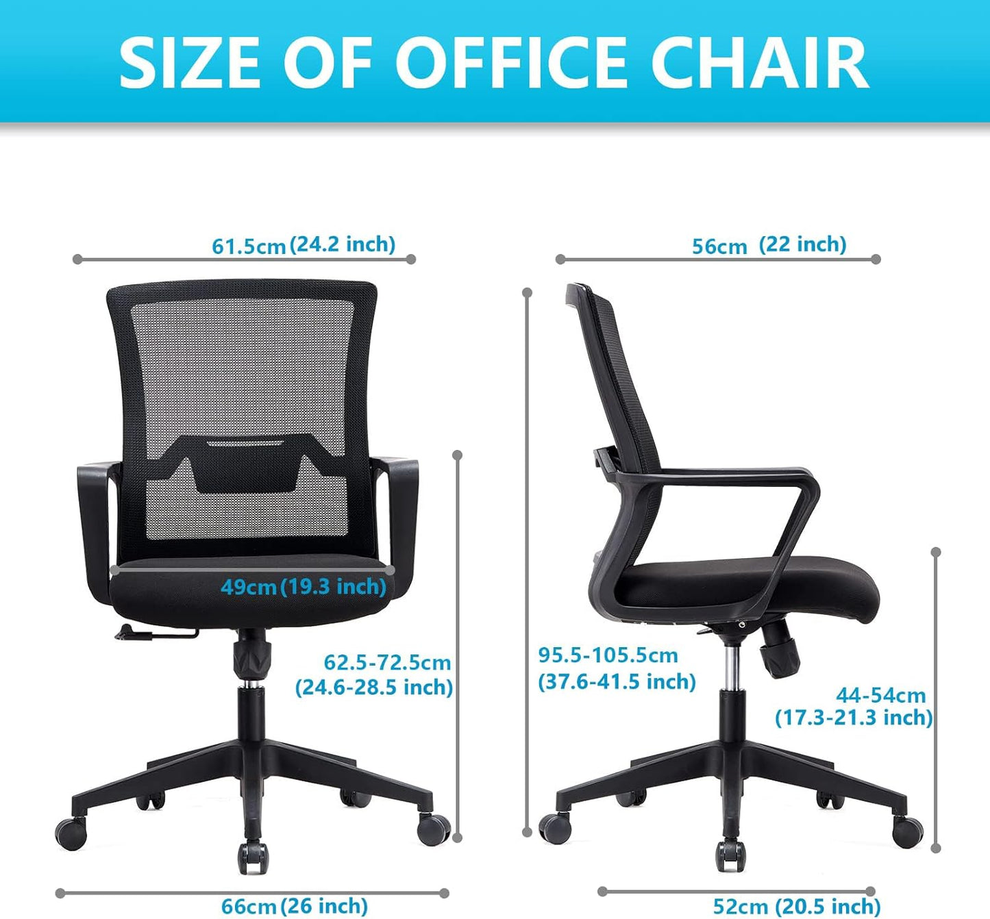 Kano.cn Desk Chair Office Chair for Home Height Adjustable Mid Back Mesh Computer Chair with Lumbar Support Mesh Swivel Computer Office Ergonomic Executive Chair