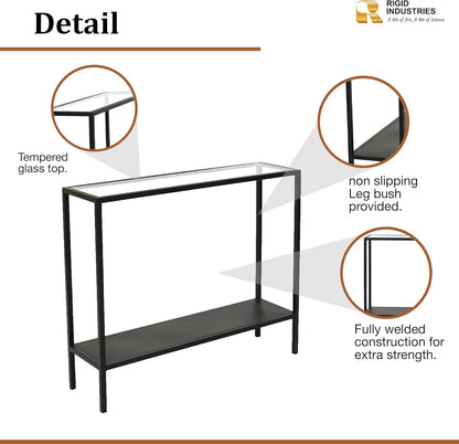 RIGID Console Table | Corner End Table with Stainless Steel Frame and Glass Top for Living Room, Office