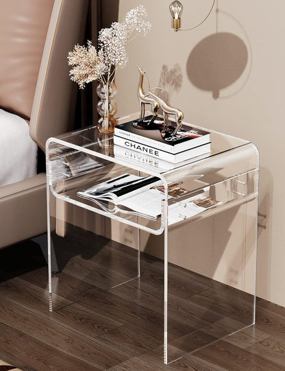 solaround Acrylic Side Table, Nightstand U-Shaped Bedside Table for Bedroom Living Room, 30 * 40 * 50cm, Clear