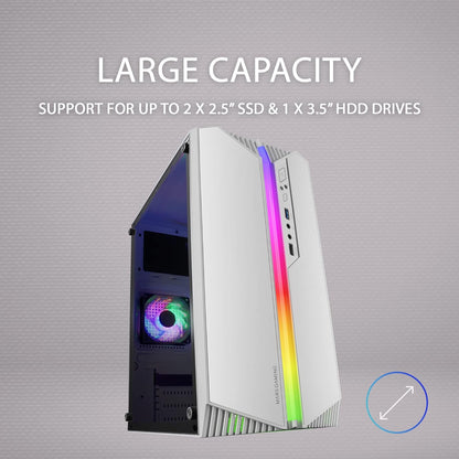 MARSGAMING MCX, ATX PC Gaming Case, Tempered Glass, RGB DUAL Fan, White