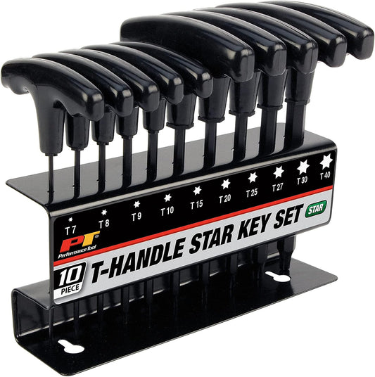 PERFORMANCE TOOL W80276 Star T-Handle Hex Key Set, 10-Piece , Black