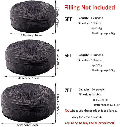 EKWQ Bean Bag,Big Huge Giant Bean Bag Chair for Adults, (No Filler) Bean Bag Chair for Adults Kids Comfy Fluffy Giant Round Beanbag Lazy Sofa Cover- Machine Washable Covers, Double Stitched Seams