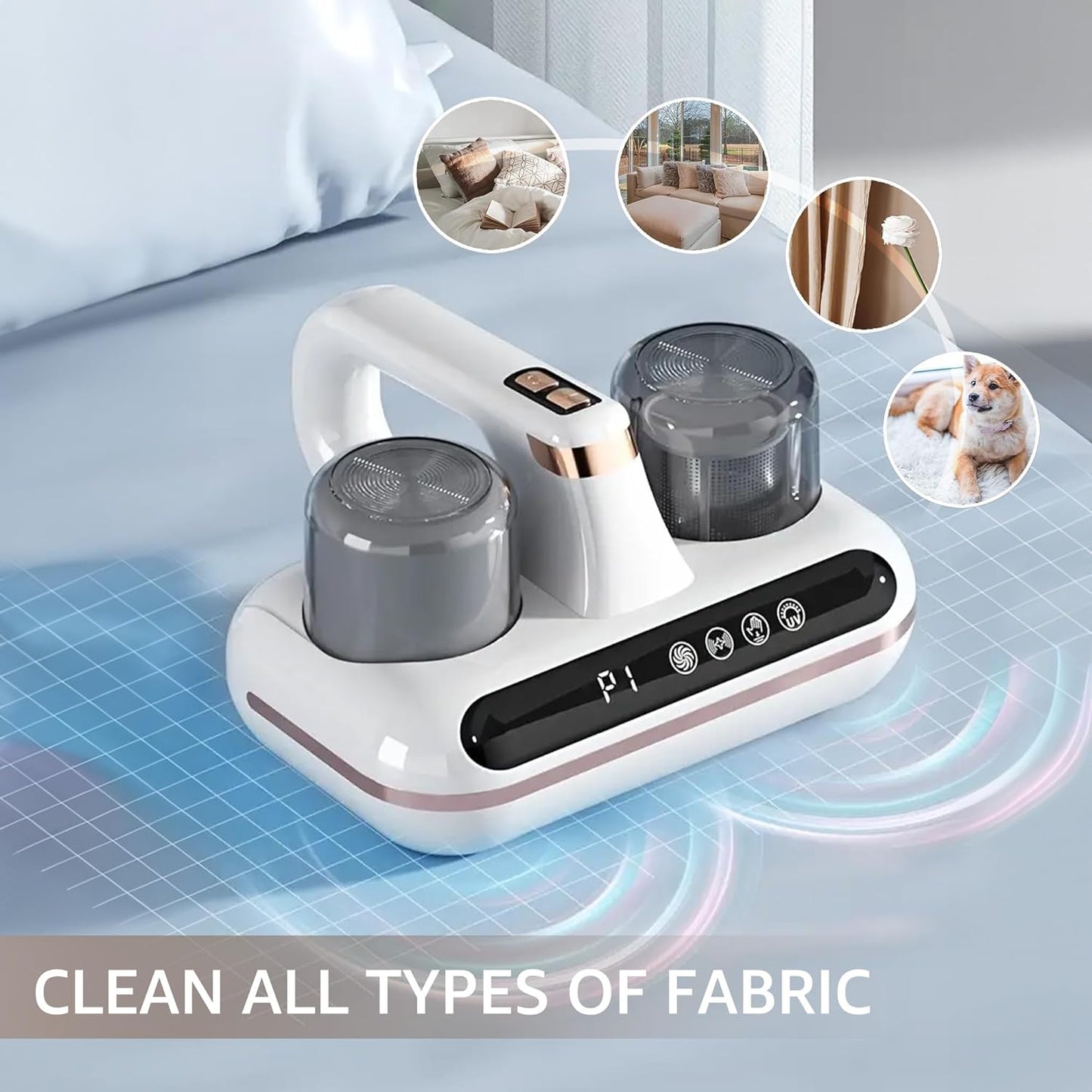 Mattress Vacuum Cleaner, XVersion Dust Mite Cleaner, 8kPa & 10kPa Suction Dual Mode Bed Vacuum with Digital Screen, HEPA Filter & 210ml Dust Bin 100W for Bed Pillow Sofa Carpets Couch (Double Cup)