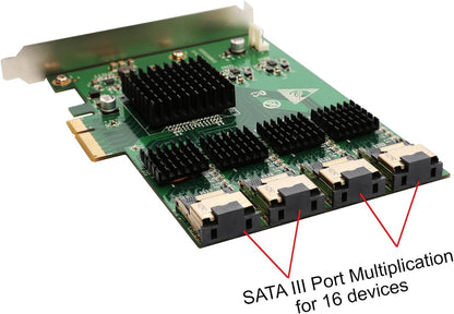 I/O Crest 4 Port SATA III PCI-e 2.0 x1 Controller Card Marvell 9215 Non-Raid with Low Profile Bracket SI-PEX40064