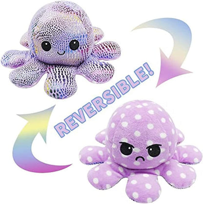 GrabMantra Reversible Octopus Plushie Soft Toys, Double-Sided Flip Stuffed Animal Mood Plush Show Your Mood Without Saying a Word, A Gift for Kids and Decorations | Happy + Angry | (Sunset + Mermaid)