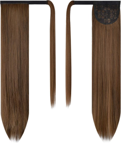 Long Straight Ponytail Extension Wrap Around Off Black Synthetic Hair Extensions One Piece Hairpiece Pony Tail Extension for Women (STRAIGHT, 1B)