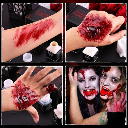 CHASPA Halloween Liquid Latex Special Effects SFX Makeup Kit - Scar Wax + 2 Btl Liquid Latex + 2 Btl Fake Blood + Spatula Tool + 2Pcs Stipple Sponge + 4Pcs Makeup Sponges + Cotton Swabs