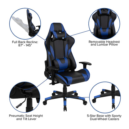 Flash Furniture X10 Gaming, Racing Office Ergonomic Computer PC Adjustable Swivel Chair with Flip-up Arms, Gray/Black LeatherSoft