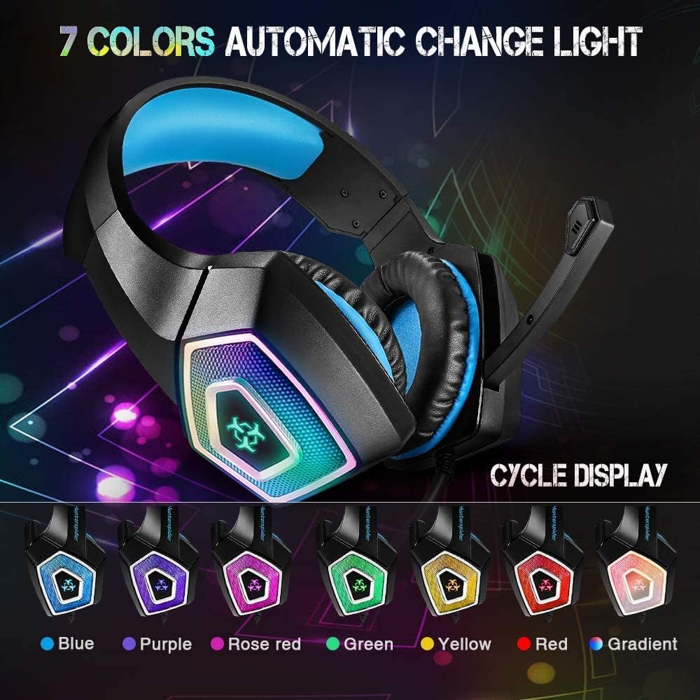 U UiiSii PC Gaming Headset with Microphone Wired Xbox Headset with mic PS4 Gaming Headphones with Microphone Gamer PS4 Headset with Mic Stereo Sound & LED Light Noise Cancelling for Switch Computer