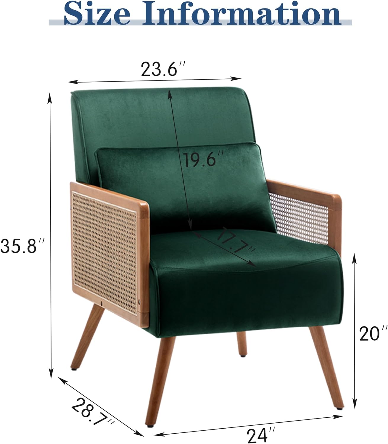 POINTANT Mid Century Velvet Accent Chair, Wooden Upholstered Leisure Armchair with Rattan Armrest, Modern Comfy Reading Accent Chair, for Living Room Bedroom Lounge Side Boho Club Chair, Beige