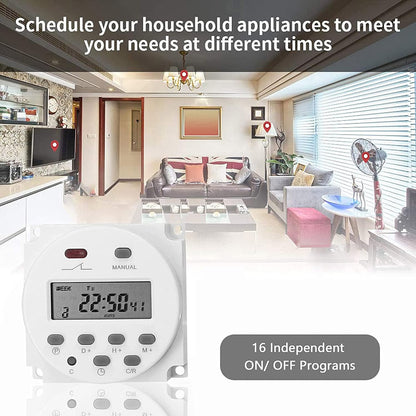 ELECDON Weekly Digital Programmable Timer Switch, Home Appliance Switch timer, 16 Independent ON/OFF Programs, for Lights Fans Bread Maker, Air Conditioner Kitchen Timer, Easy control， Smart life