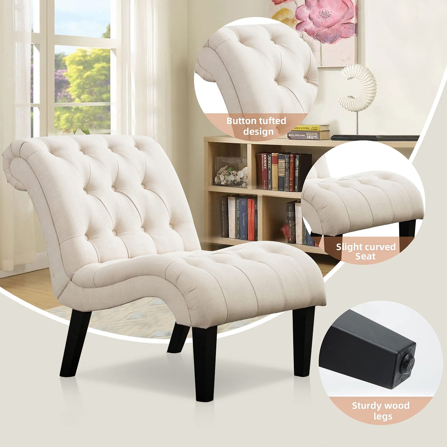 Yongqiang Accent Chair for Bedroom Modern Upholstered Living Room Chairs Armless Fabric Lounge Chair