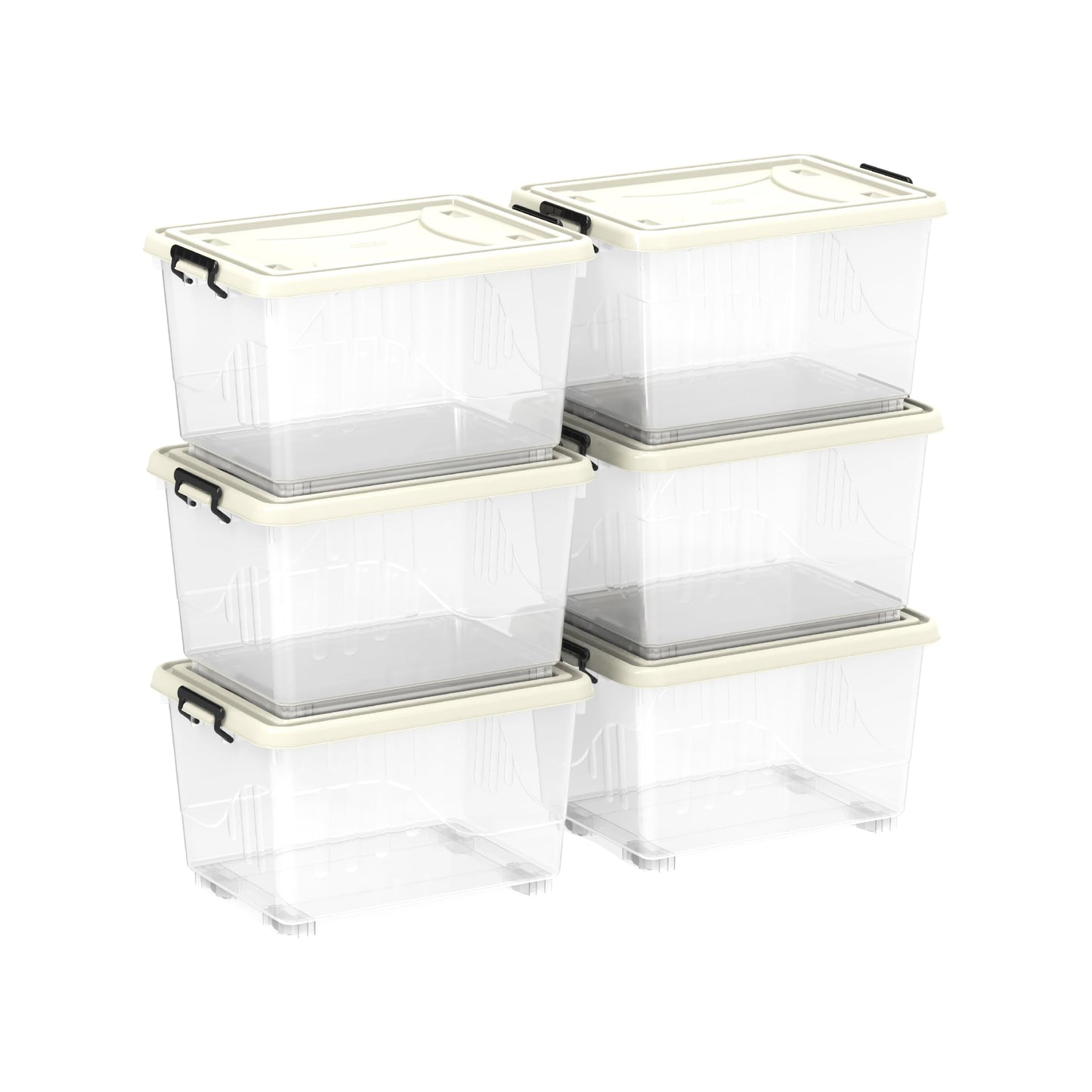 Cosmoplast 55L Clear Plastic Storage Box with Wheels & Lockable Lid Set of 6