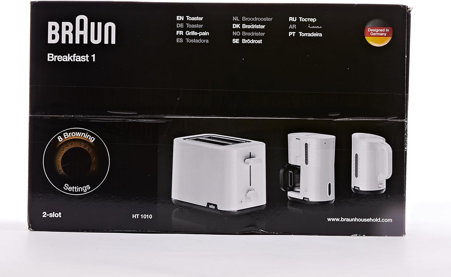 Braun Breakfast - Toaster HT 1010 WH, 2 slots, 8 Browning settings, Bun warmer, 900 Watts, White."Min 1 year manufacturer warranty"