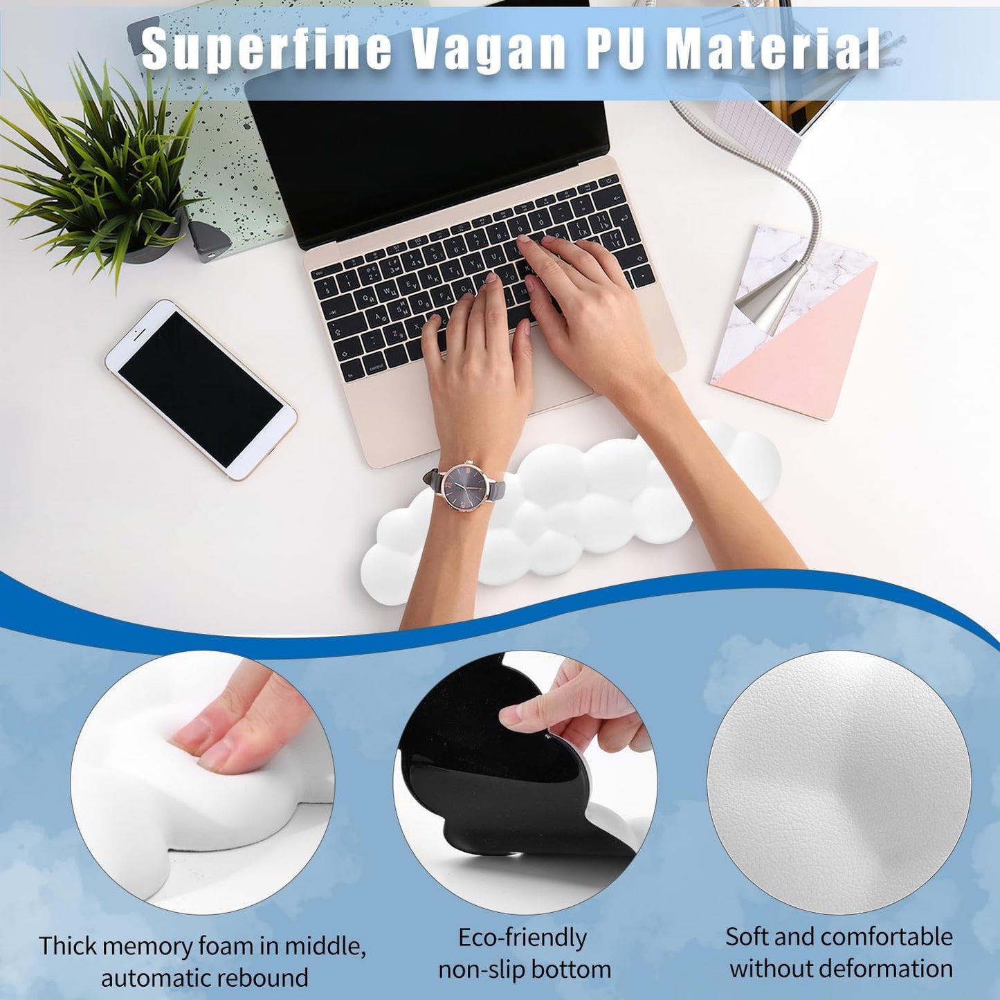 Keyboard Wrist Rest, Memory Foam Wrist Rest for Computer Keyboard, Ergonomic Palm Rest, Wrist Support for Keyboard Cloud Wrist Rest, Mouse Pad Wrist Support - Laptop, and Computer Use (White)