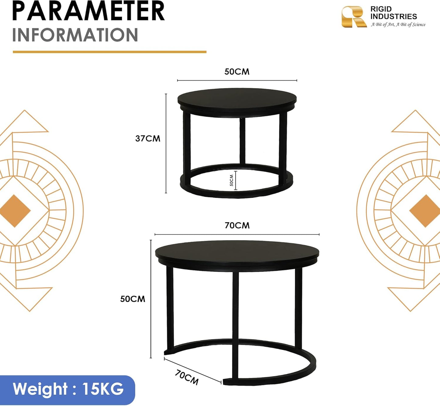 RIGID Nesting Tables Set of 2 Wood Coffee Table Round,Farmhouse End Tables for Living Room, Small Couch Tea Table,Industrial Stacking Side Tables with Sturdy Steel Metal Frame