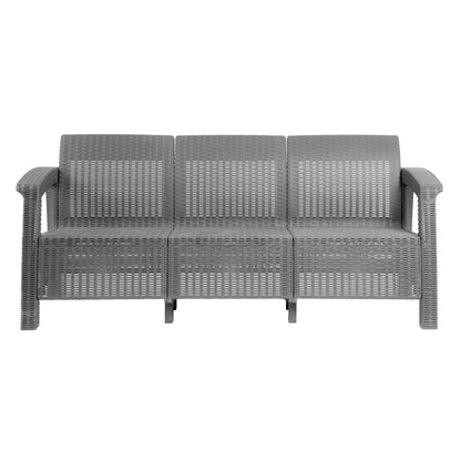 Plastdour Three Seater Sofa Patio Sofa Outdoor Seating Set Rattan Furniture Garden Cushion Sofa Outdoor Sofa Balcony Furniture Outdoor Sofa Set Garden Sofa with Cushion (Three Seater Sofa, Grey)