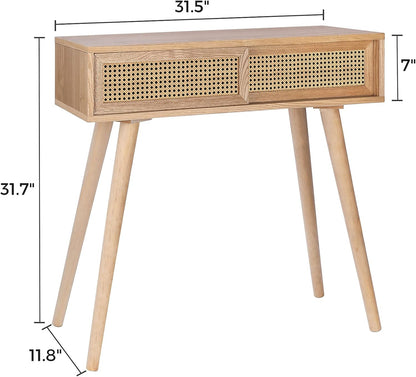 Console Table, 31" Console Tables for Entryway Small Entryway Table, Vanity Desk Rattan Dresser Side Table Entry Table Narrow Console Table Modern Hallway Table Boho Sofa Table