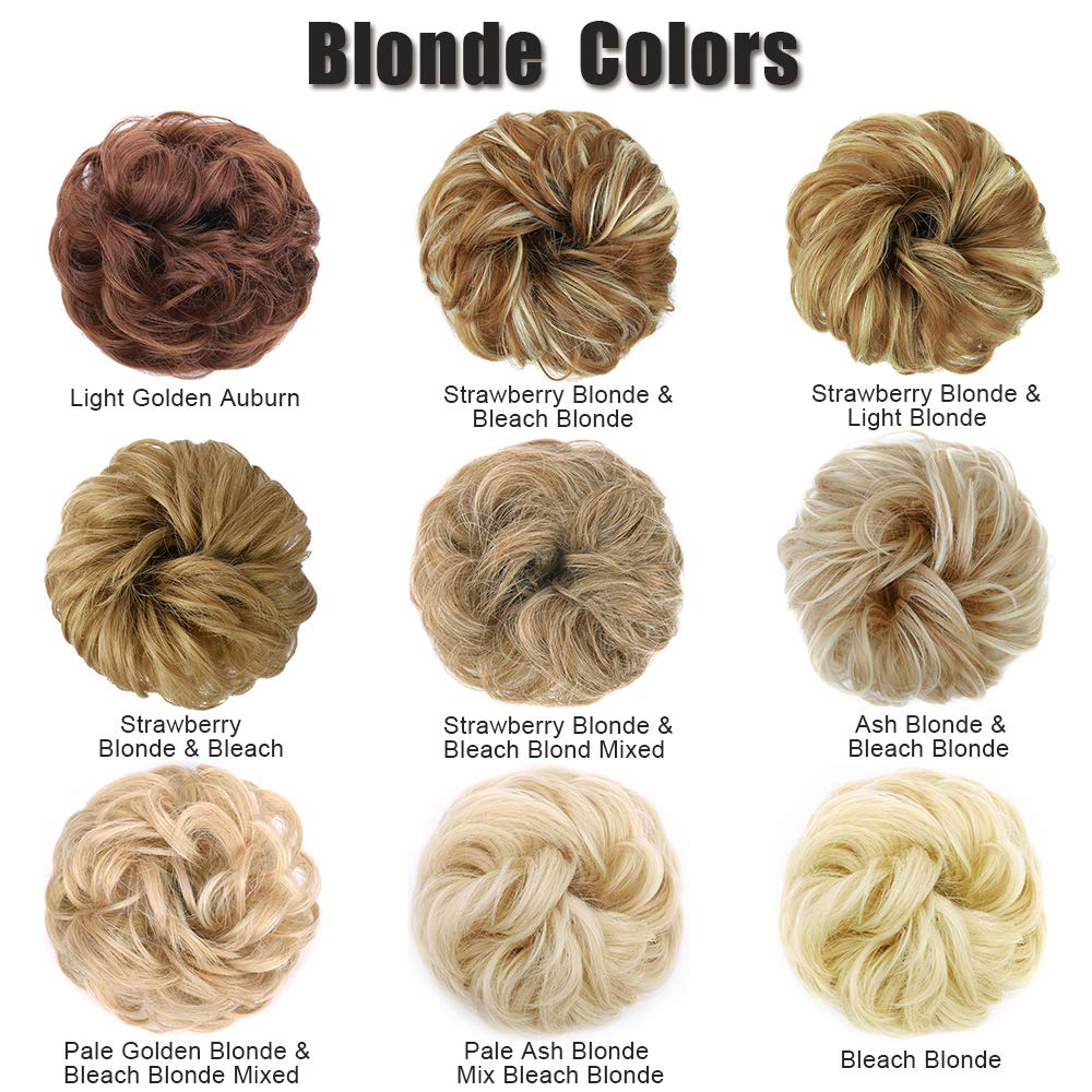 MORICA 1PCS Messy Hair Bun Hair Scrunchies Extension Curly Wavy Messy Synthetic Chignon for Women (12AH613(Light Golden Brown & Lightest Blonde))