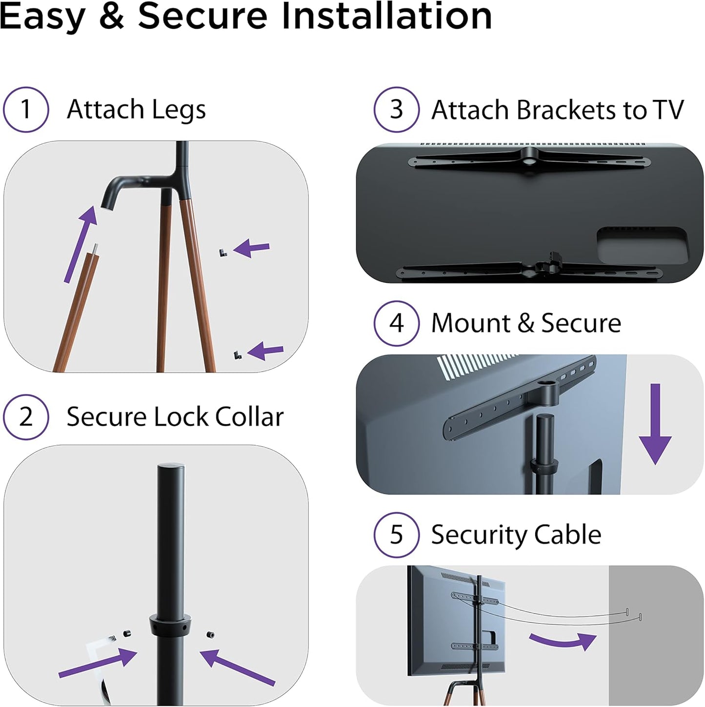 ProMounts Modern TV Floor Stand, Universal TV Mount with 180° Swivel, Corner TV Easel with Tripod Base for 47-70 Inches, TV Stand for Curved Flat Screen.