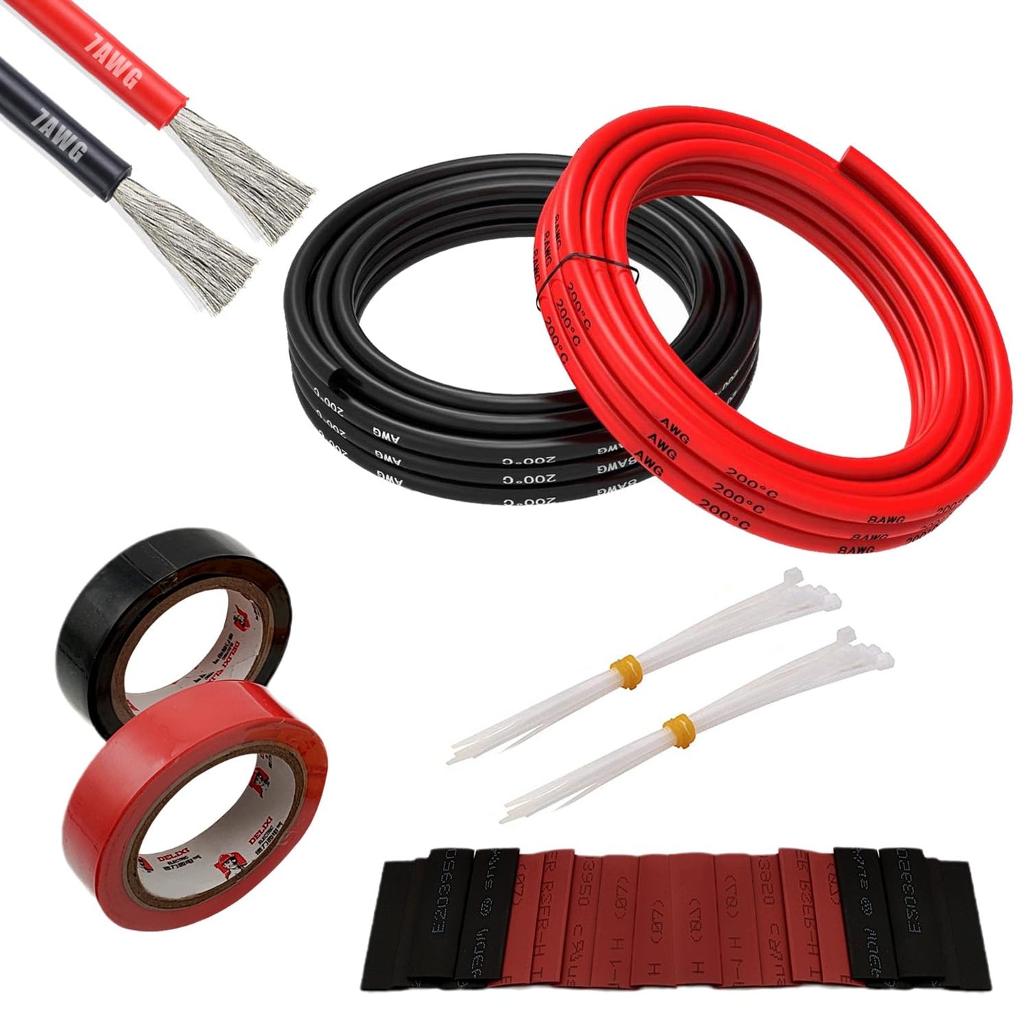 7AWG Silicone Electric Wire Flexible Cable Kit High and Low Temperature Resistant 2100 Strands 0.08mm Tinned Copper Wire for DIY, Home Appliances, RC Aircraft Car Battery etc.