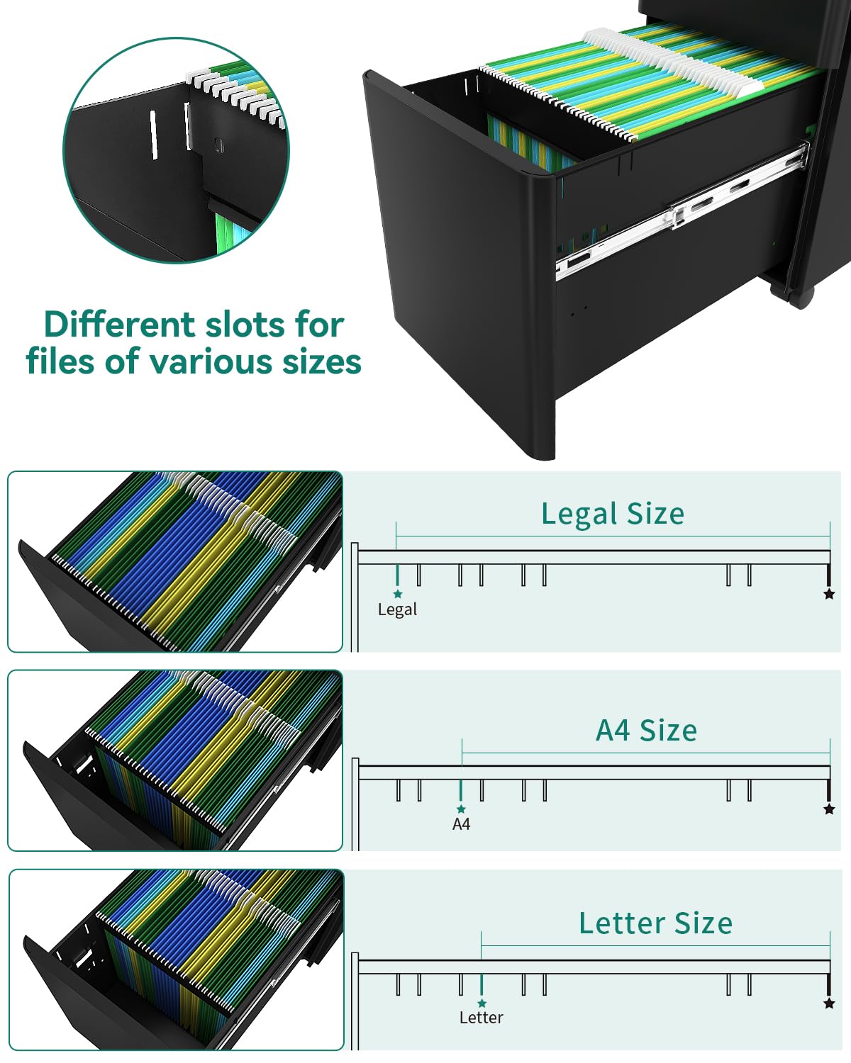 YITAHOME Fully Assembled Metal File Cabinet with 3 Lockable Drawers, Mobile Filing Cabinet for Home Office, Under Desk File Office Drawers for Letter/Legal/A4, Black, 30 x 46 x 59cm