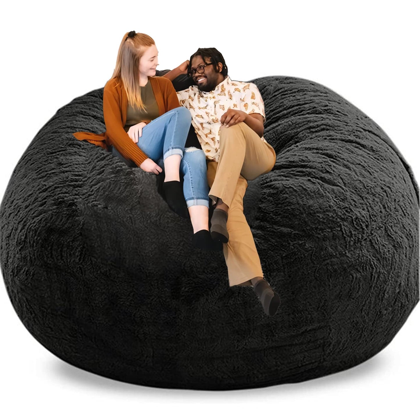 OACEVOZ Giant, Soft Fluffy Fur Bean Bag Chair Cover for Adults (Cover ONLY, NO Filler) 7ft Black Big Bean Bag Bed Oversized Lazy Bean Bag Couch