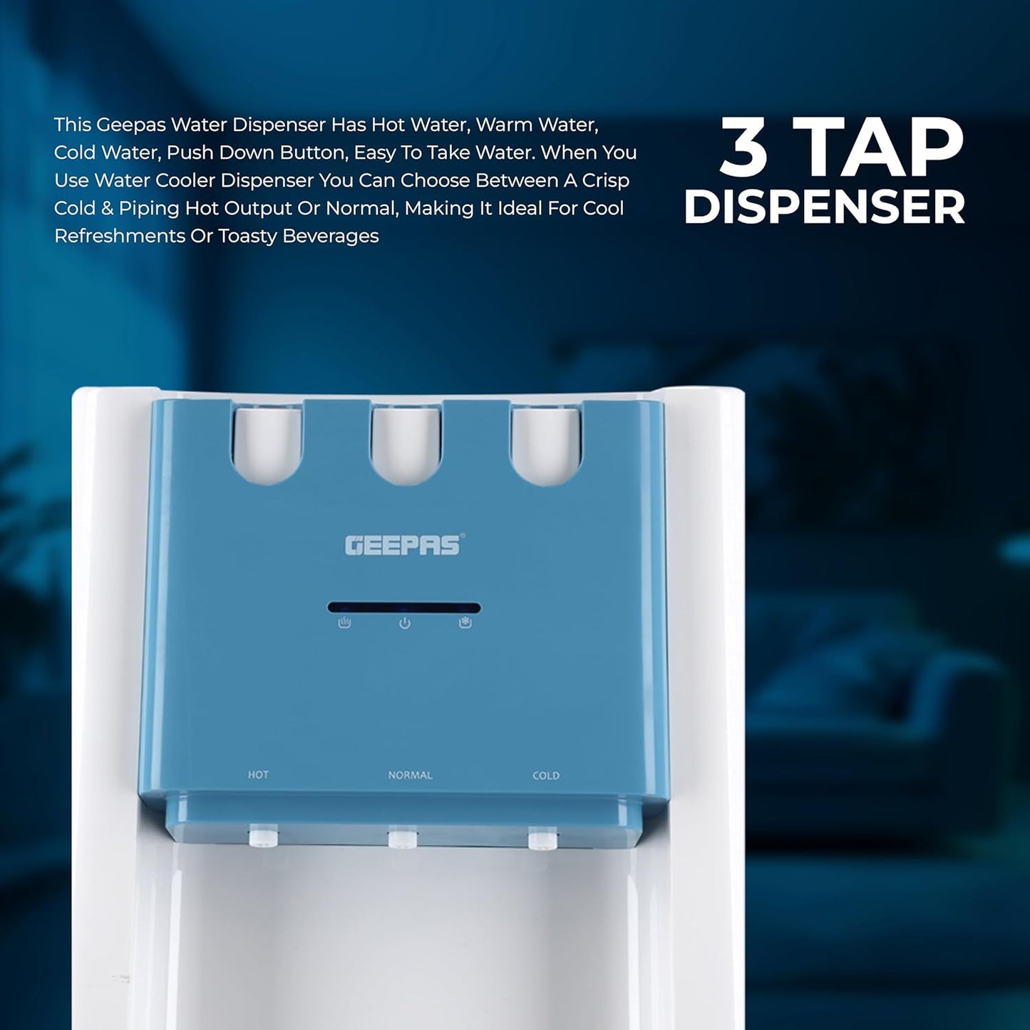 Geepas GWD8354 Water Dispenser - Hot & Cold Water Dispenser - Stainless Steel Tank, Compressor Cooling System, Child Lock - 2 Tap - 2 In 1 Water Dispenser - 1L Hot and 2.8L Cold Water Capacity