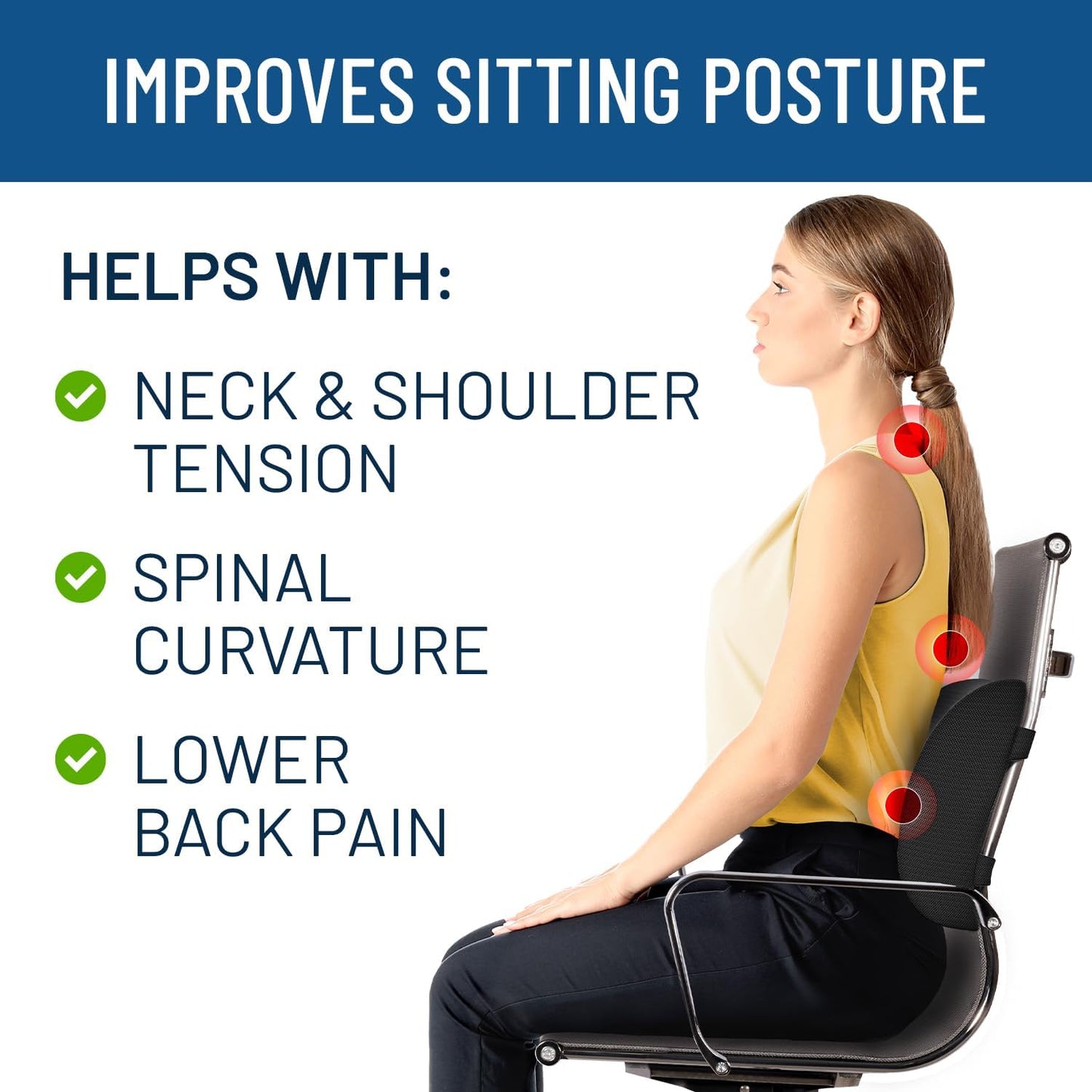 Everlasting Comfort The Original Lumbar Support Pillow - Improves Posture, Promotes Back Pain Relief - Superior Office Chair Back Support for Gaming and Desk Chairs - Lumbar Pillow for Car, Couch