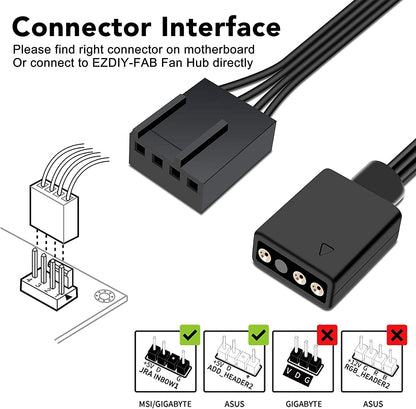 EZDIY-FAB Moonlight RGB Case Fan 120mm with 10-Port Fan Hub X and Remote,Motherboard Aura SYNC, Speed Control,ARGB Computer Fan for PC Case- 6 Pack