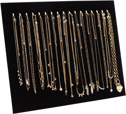 Necklace Organizer - 2-Pack 17 Hooks Velvet Necklace Board, Holder, Display Stand, Tray, for Bracelets, Chockers, Chains, Jewelry Storage, Show, Retail, Shop, Home, Black, 14.6 x 11.9 x 4.5 Inches