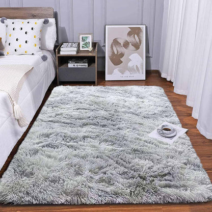 Leesentec Area Rugs Soft Fluffy Carpets For Living room Shaggy Rug Modern Area Rug For Bedroom Anti-Slip Rugs For Kids Room Indoor Home Decorative Carpet (Black Grey, 185 x 185 cm)