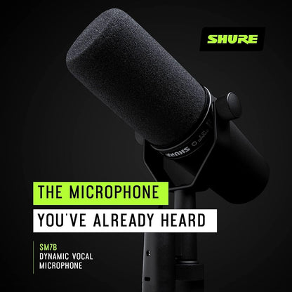 Shure SM7B, Cardioid Studio Microphone, Professional Vocal Recordings, Dynamic, For Live Streaming, PC Gaming & Podcast, Black