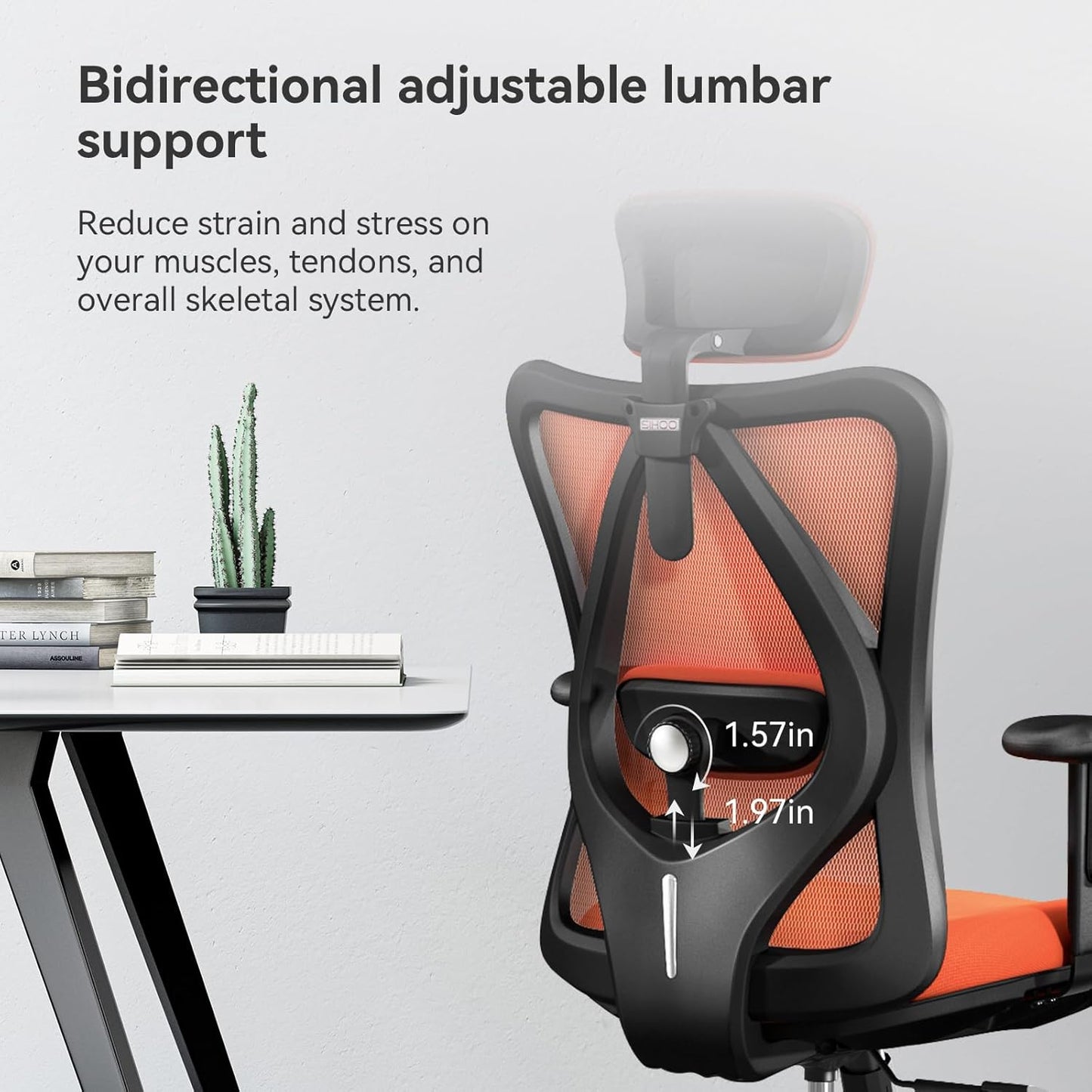 SIHOO M18 Ergonomic Office Chair, Computer High Back Desk Chair with 2D Armrest, Adjustable Headrest, Lumbar Support and Comfortable Thick Cushion.(Orange)