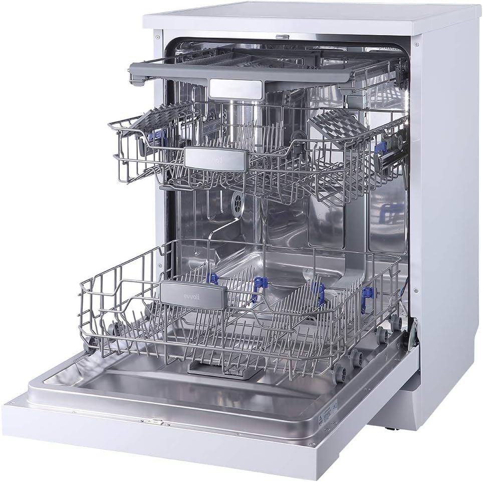 evvoli Dishwasher 12 place setting, 6 programs, 2 Rack Levels, 11 L,High Energy Efficiency, Quiet, Silver EVDW-122S