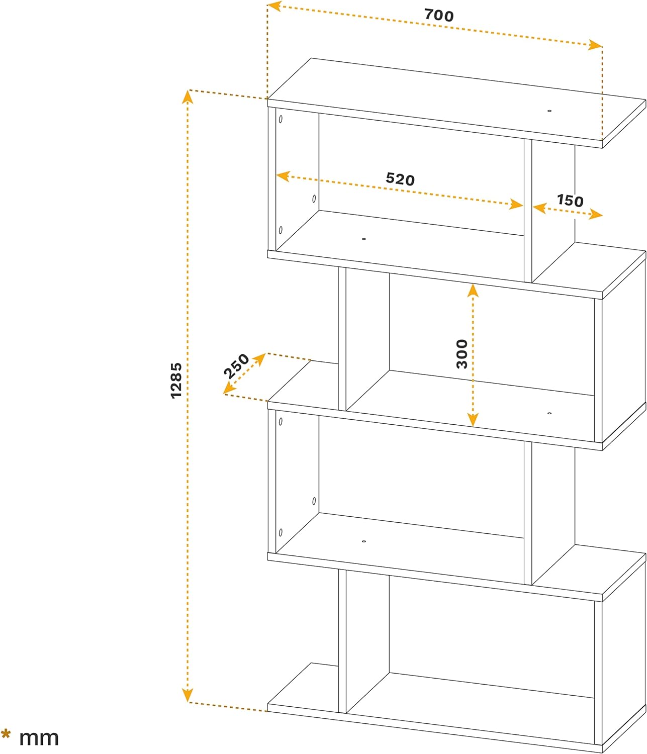 RICOO WM071-WM Shelf 129 x 70 x 25 cm, Standing Shelf, White Matt, Wooden Bookcase, Wall Shelf, Small Shelf, Shelves & Shelves, Narrow Shelf, Office Bookshelves, Small Shelf, Small Office Shelf