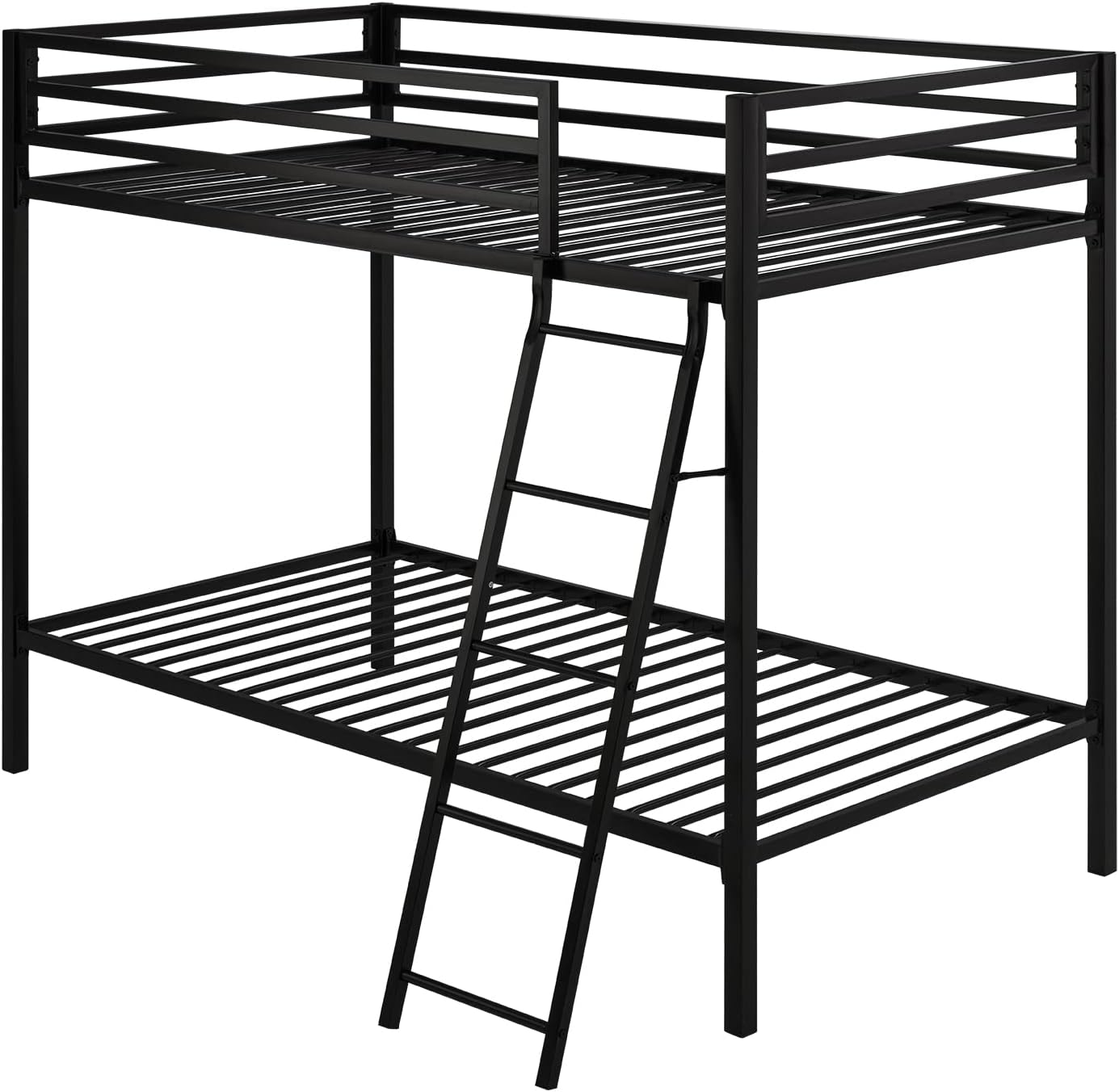 ikalido Metal Bunk Bed Twin Over Twin Size, Heavy Duty Twin Bunk Beds with Safety 14" Guard Rail & Sturdy Inclined Ladder, Space-Saving/No Box Spring Needed/Matte Black