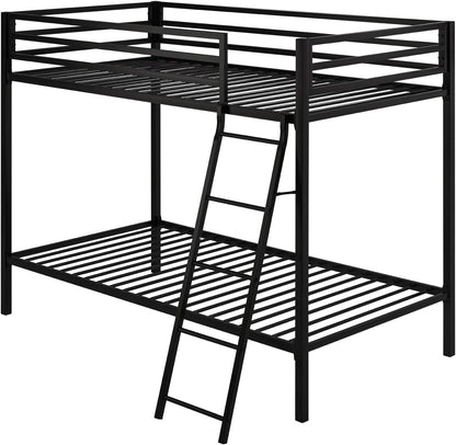 ikalido Metal Bunk Bed Twin Over Twin Size, Heavy Duty Twin Bunk Beds with Safety 14" Guard Rail & Sturdy Inclined Ladder, Space-Saving/No Box Spring Needed/Matte Black