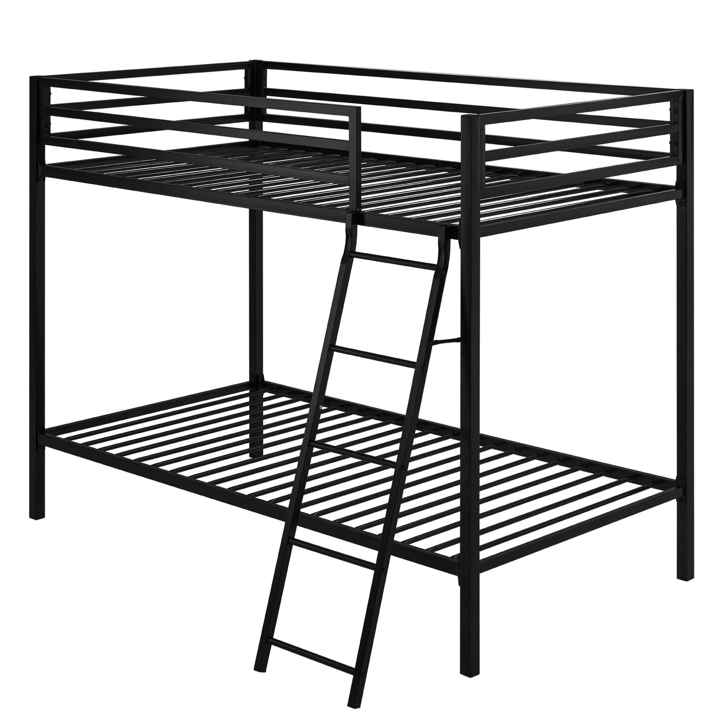 ikalido Metal Bunk Bed Twin Over Twin Size, Heavy Duty Twin Bunk Beds with Safety 14" Guard Rail & Sturdy Inclined Ladder, Space-Saving/No Box Spring Needed/Matte Black