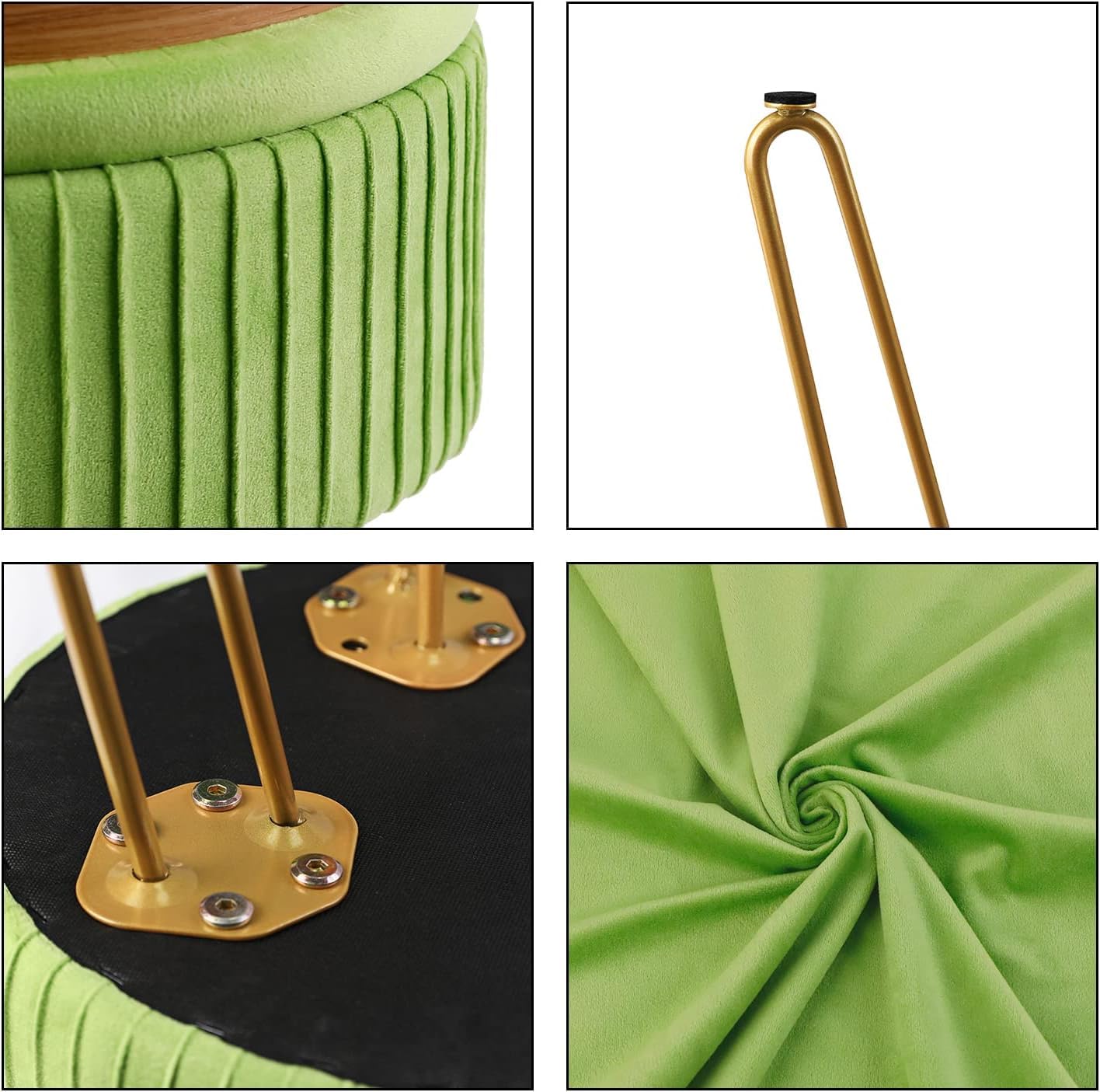 XTECH Stripe Velvet Vanity Chair Round Ottoman,Upholstered Vanity Makeup Footstool Side Table Dressing Chair with Golden Metal Legs (Green), DBXT7164-70