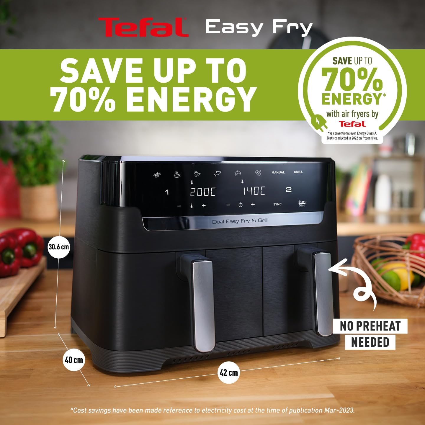 TEFAL Air Fryer | Dual Easy Fry | 8.3 L | Dual Drawers |Complete Family Meal |7 Pre-Set Programs | Dishwasher-Safe Parts | Dedicated App | 2 Years Warranty | EY901840 | Online Exclusive