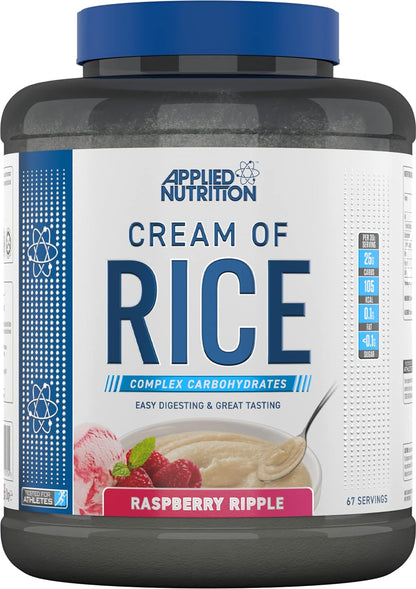 Applied Nutrition Cream of Rice - High Carbohydrate Cream of Rice Supplement, Source of Energy for Breakfast & Snacks, Easy to Digest, Low Sugar, Low Fat, Vegan, 2kg (Raspberry Ripple)