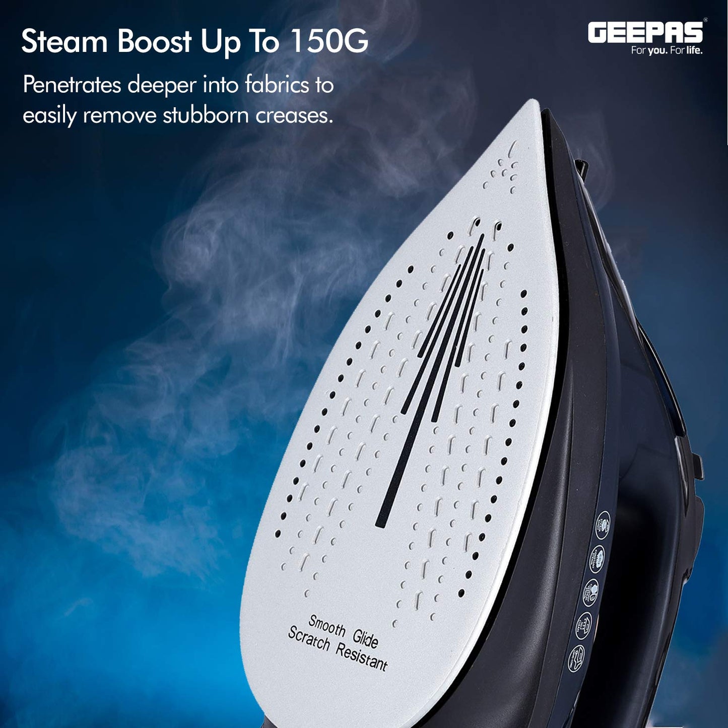 Geepas 2-in-1 Steam Iron, Adjustable Temperature Control, GSI7703 | Dry & Wet Steam Iron | Ceramic Soleplate | Dry/ Steam/ Burst of Steam/ Vertical Steam Function